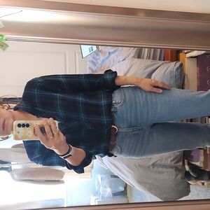 Rails Navy and Teal Plaid Button Down Shirt Sz S